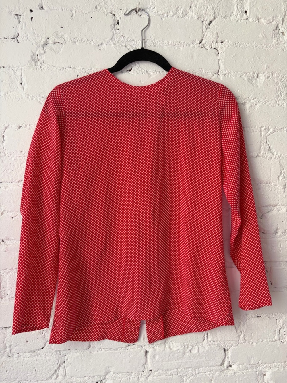 Vintage NIEMAN MARCUS Red Polka Dot 100% Silk Blouse Button Back - Made In Italy